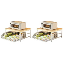 2X Organizador de Encimera de Cocina Que Ahorra Espacio con Cajón y Cesta de Alambre - Estante Resistente de Madera para Cafetera. .