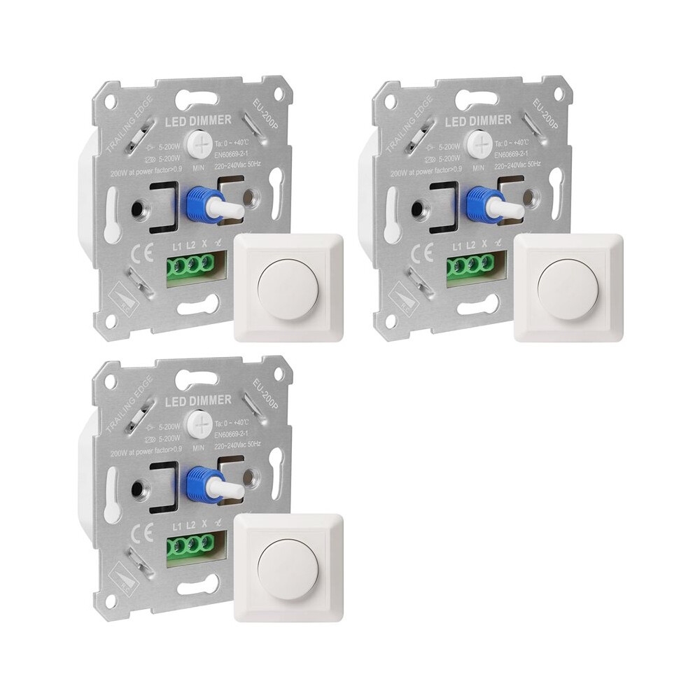 3X Led Dimmer 230V For Dimmable Leds/Halogen 5-200W With White Cover Plate 6032787113578