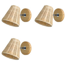 3X Retro Rattan Wall Light Sconces Hand-Woven Decoration Home Loft Fixture for Living Room Bedside LED Wall Lamp