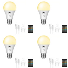 4X RGB USB LED Bulb - Rechargeable, Dimmable Bulb E27 with Timing Cordless Battery Operated Light Bulb