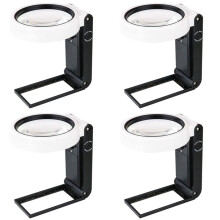 4Stück Lupe mit Licht und Ständer, Freisprech Einrichtung 6X 25X Verstellbare Klapp Lupe mit LED Beleuchtung