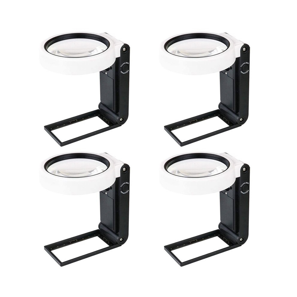 Light 4Pcs Magnifying Glass With And Stand, Hands Free Handheld 6X 25X Adjustable Folding Magnifier With Led Ed