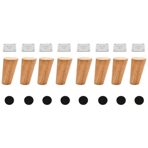 Conjunto de Pernas de Móveis Cônicas de Madeira de 4 Polegadas com 8 Pés de Sofá Redondos, Sólidos e Inacabados de Meados Do Século, Pernas de