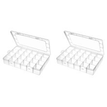 2X Large 24 Grids Plastic Organizer Box Adjustable Dividers,Clear Storage Box for Jewelry, Art DIY Crafts, Washi Tapes
