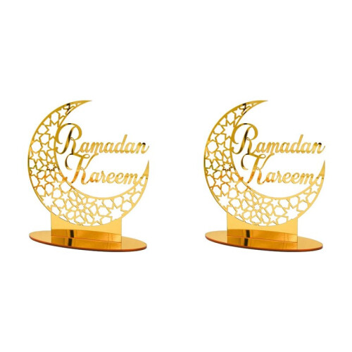 2Pcs Acrílico Eid Mubarak Decoração de Mesa, Ramadan Moon Night Light, Ramadan Mubarak Decoração, Estrela da Lua Ramadan