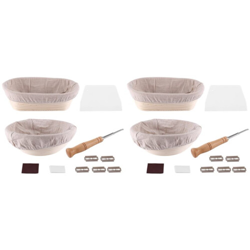 2X Conjunto de Cestas de Impermeabilização de 2 A 10 Polegadas Ovais e 9 Polegadas Redondas + Pão Premium Coxo e Cortado, A Tigela de Cozimento