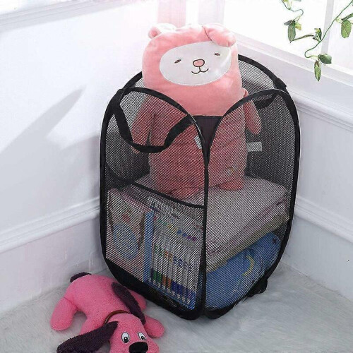 Foldable laundry basket [2 sets], pop-up mesh laundry bag, foldable laundry basket with handle, black- 1