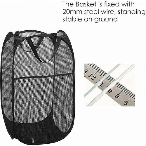 Foldable laundry basket [2 sets], pop-up mesh laundry bag, foldable laundry basket with handle, black- 2