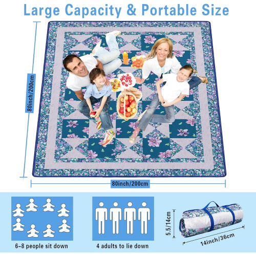 Picnic Blanket Waterproof Sandproof 80x80 Inch 3-Layer 2