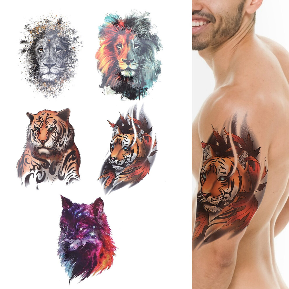 5Pcs Waterproof Temporary Tattoo Stickers for Men, 148x210mm