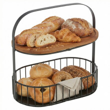 2 Tier Bread Basket Countertop Storage Rack Durable Steel