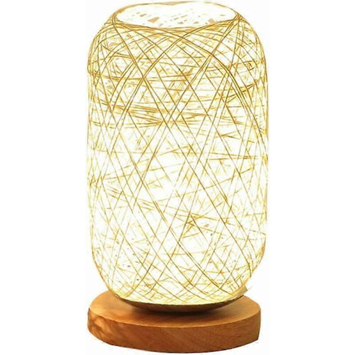 Vine rope bedside lamp and wooden bracket (beige)- 1