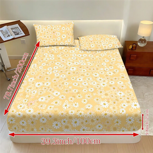 Full Size Fitted Sheet Set with Creamy Yellow Daisy Print 2