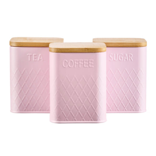 Cooks Professional Cooks Professional 3 Piece Embossed Kitchen Storage Set with Bamboo Lids | Pink 2