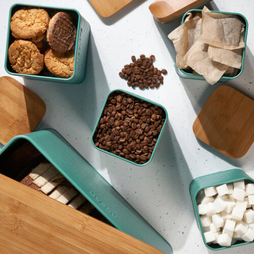 Cooks Professional Cooks Professional 5 Piece Square Kitchen Storage Set with Bamboo Lids | Teal 2