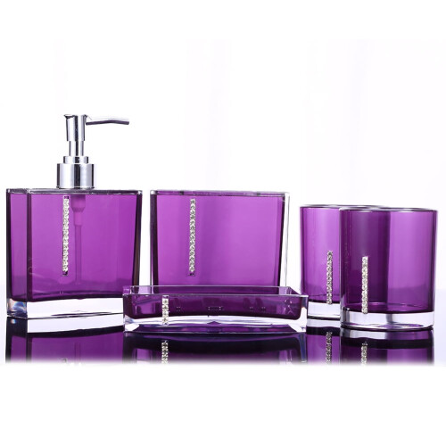 5 Piece Solid Print Plastic Bath Accessories Set, 2