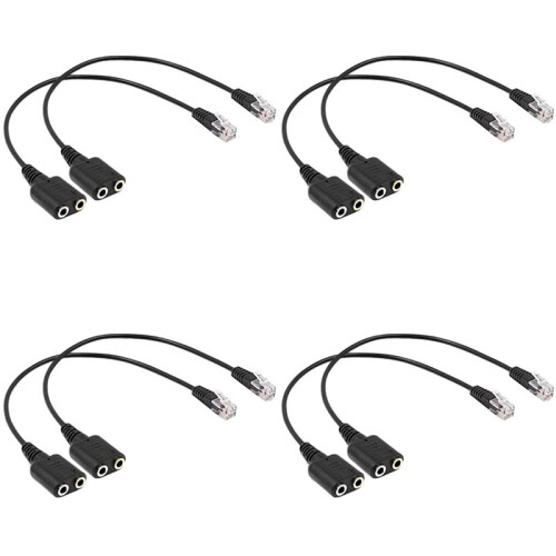 8X Headset Adapter RJ9 Plug Dual 3.5 mm Audio Socket Socket to Plug RJ9 Plug Adapter Converter Cable for Telephone 1