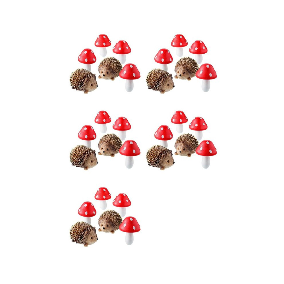 Semoic Red 5 Set Garden Fairy Accessories Resin Hedgehogs And Wood Mushroom Miniature Decorations For Bonsai