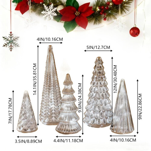 Illuminated Mercury Glass Christmas Trees LED Silver 5-Pack 1