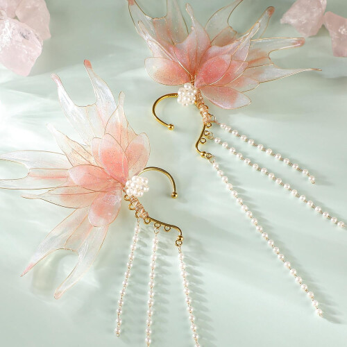 Σκουλαρίκια Elf Ear Cuffs, αυτιά νεράιδας γοργόνας με φούντα από μαργαριτάρια, χωρίς 1