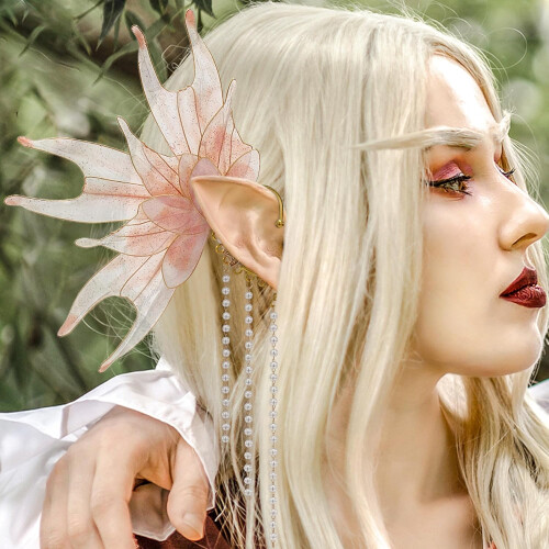 Σκουλαρίκια Elf Ear Cuffs, αυτιά νεράιδας γοργόνας με φούντα από μαργαριτάρια, χωρίς 2