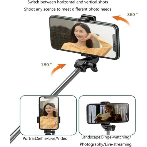 Τρίποδο Selfie Stick με αποσπώμενο τηλεχειριστήριο Bluetooth, συμβατό με iPhone15Pro Max/15Plus/14/13, 2
