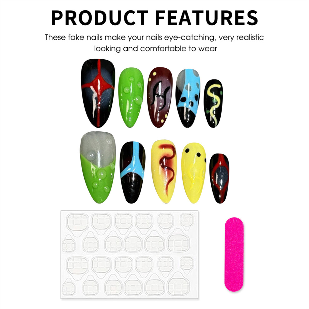 Roc-Electron (L) 10Pcs Almond Fake Nails - Graffiti Print, Odorless