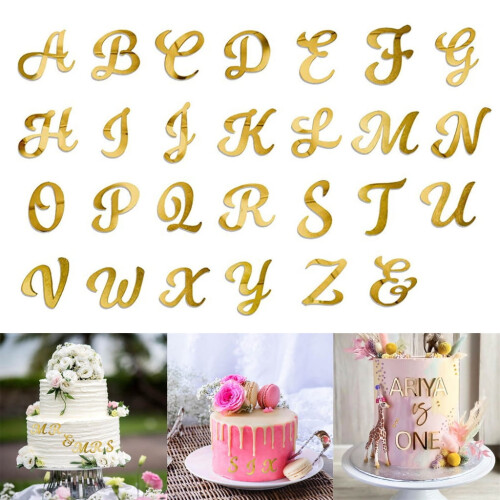 Gold Acrylic Cake Toppers Decorations, Full Alphabets Set for Name Messages 1