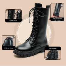 Girls White Lace-Up Combat Galoshes Knee-High with Side