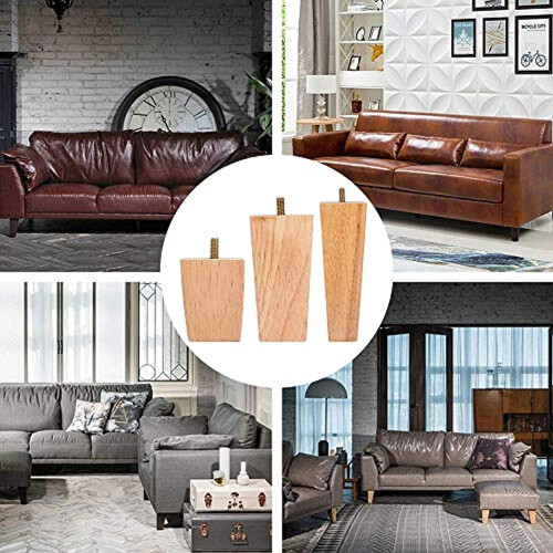 Wooden Sofa Legs Set of 4, 6 cm Height, Solid Replacement 1