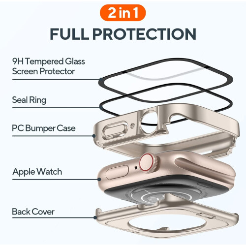 XiHAMA2-Pack2-σε-1 Αδιάβροχη θήκη συμβατή με Apple Watch SE, SE6, 5, 4 – Προφυλακτήρας υπολογιστή + 2