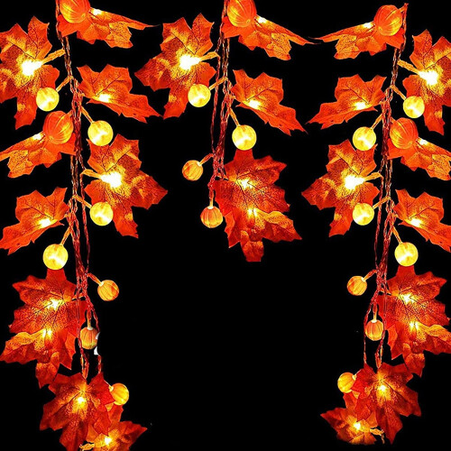 Morttic Halloween Hanging Ornament, LED Warm Light Maple Leaf Lantern String, 20LED, Compatible with Outdoor Decor 2