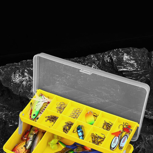 Two-Layer Fishing Box Yellow with Multi-Compartment Design 1