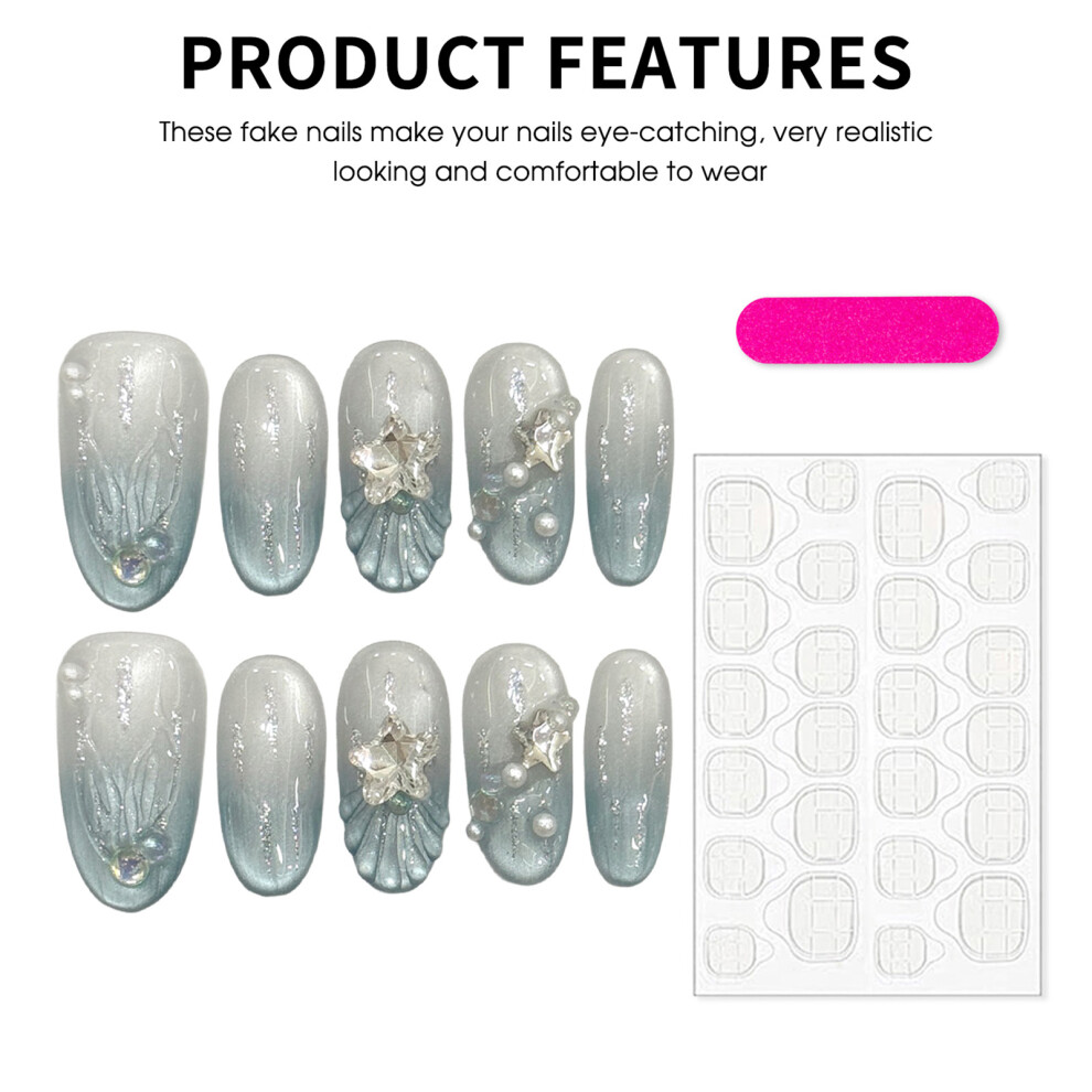 Roc-Electron Blue (2981) Cat Eye Fake Nails - 10Pcs Unbreakable