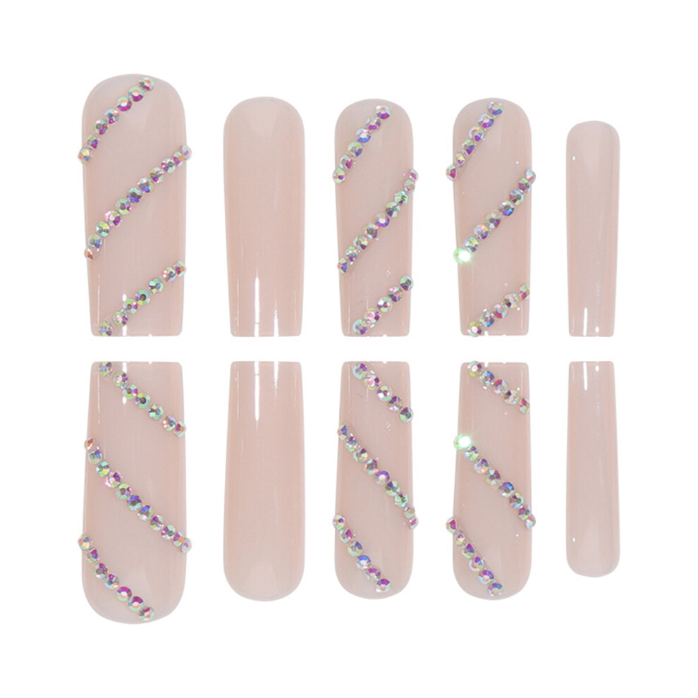 Phui-Pet-Supplies 24Pcs Nude False Nails With Rhinestone For Women
