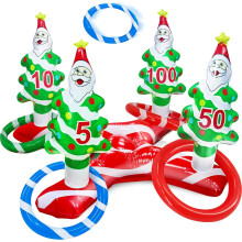 Kerstfeestartikelen met opblaasbare kerstboom en ringwerpspel van duurzaam PVC-materiaal, ideaal als cadeautje voor in de kerstsok (rood en wit).