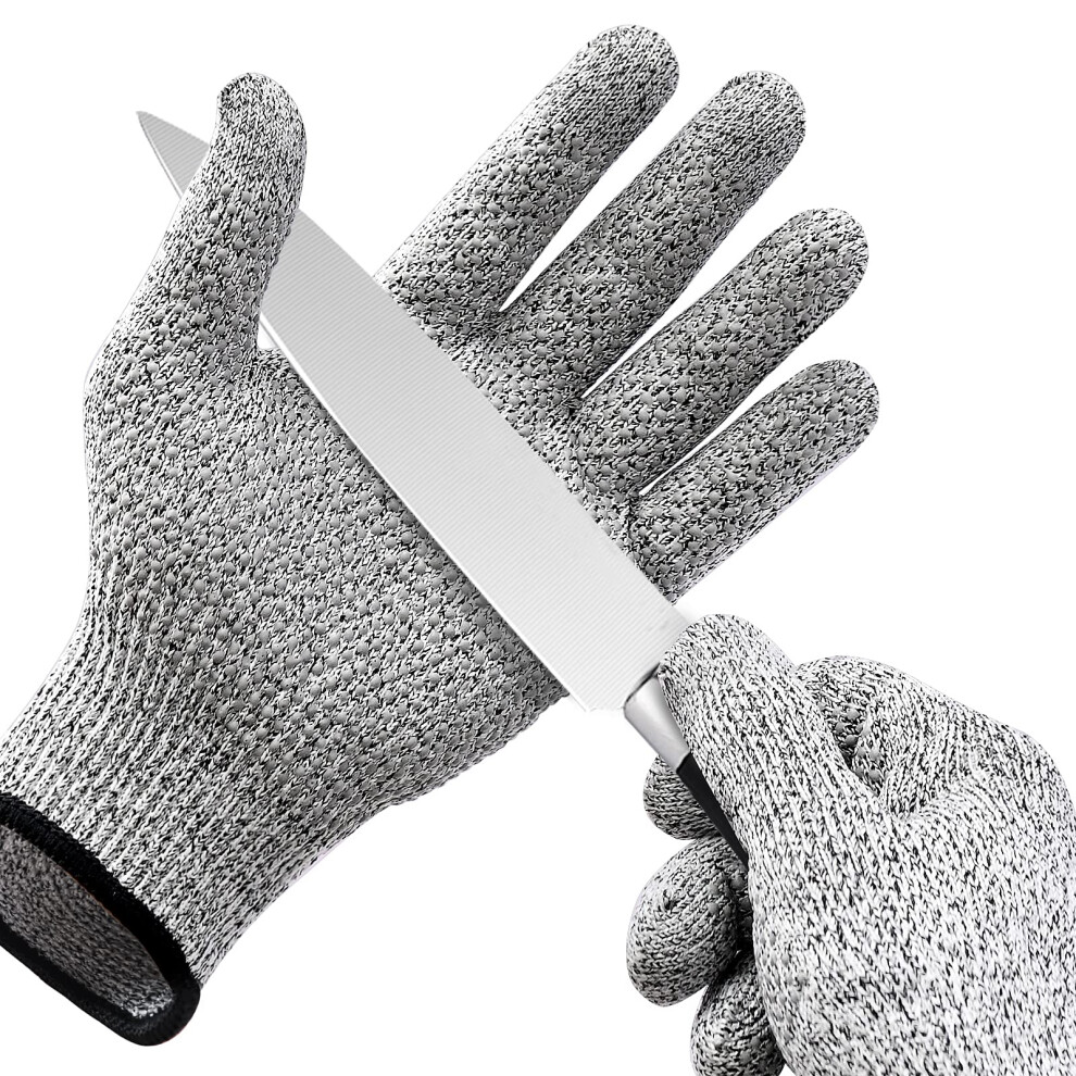 2 Pairs Cut Resistant Gloves Level 5 Protection With Rubber Grip Dots Touchscreen Safe For Kitchen Meat Cutting And Wood Carving Small Grey 9330225054610