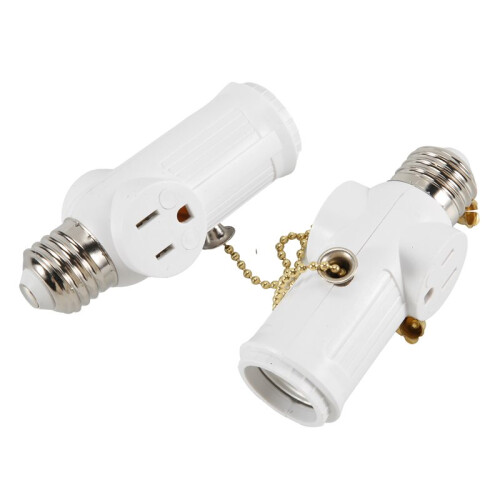 2 Pcs Light Socket to Plug Adapter,E26/E27 Light Bulb Outlet Socket Adapter,Sockets Support 3 Prongs Light Plug US Plug