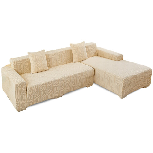Housse extensible pour canapé d'angle beige (2 pièces) 2