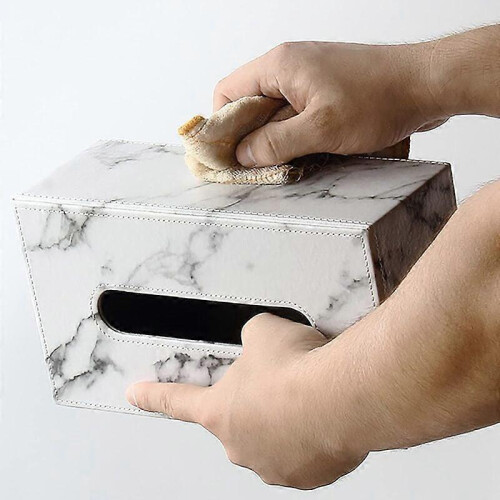 Rectangular Marble Tissue Box with Lid for Household Storage (White Large) 2