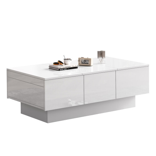 White High Gloss Coffee Table 100x55x35cm with 2 Drawers & Storage