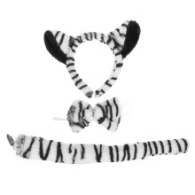 1Set Soft Plush Zebra Costume Set Headband Tail for Kids Party Use