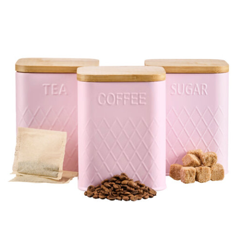 Cooks Professional Cooks Professional 5 Piece Embossed Kitchen Storage Set with Bamboo Lids | Pink 2