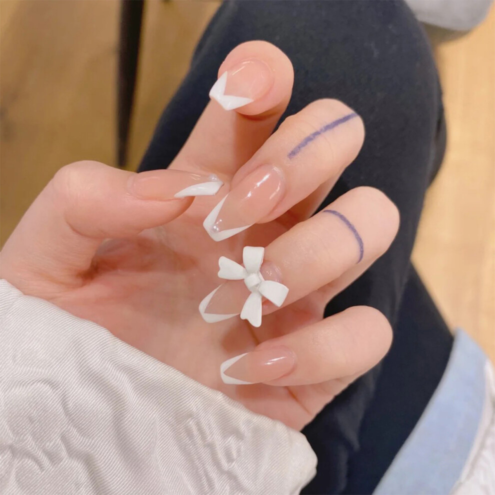 Roc-Electron White 24Pcs Bowknot Nail Patches, Removable
