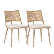 Set of 2 Rattan Back Dining Chairs Beige PU Seat Bamboo Style Kitchen Chairs