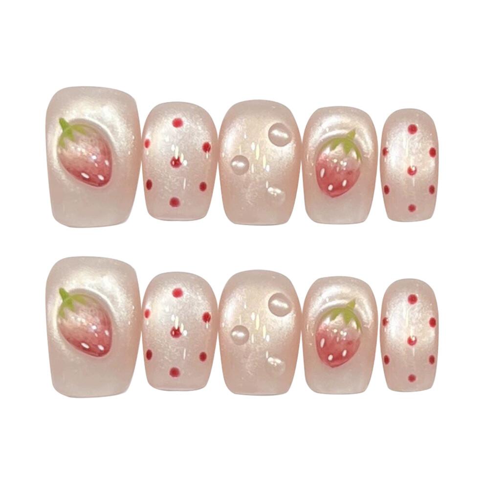 Zhouq-Outdoors (Xs) Strawberry Cat Eye Fake Nails - Durable & Comfortable