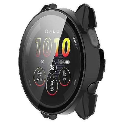 (Black) Compatible For Garmin Forerunner 265S Anti-scratch PC Watch Case with Tempered Glass Screen Protector 2