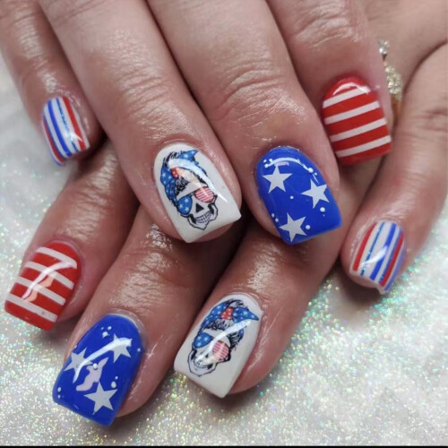 4th July Skull Nail Art for Beginners