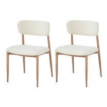 Set of 2 Boucle Dining Chairs Beige Metal Wood Effect Kitchen Chairs