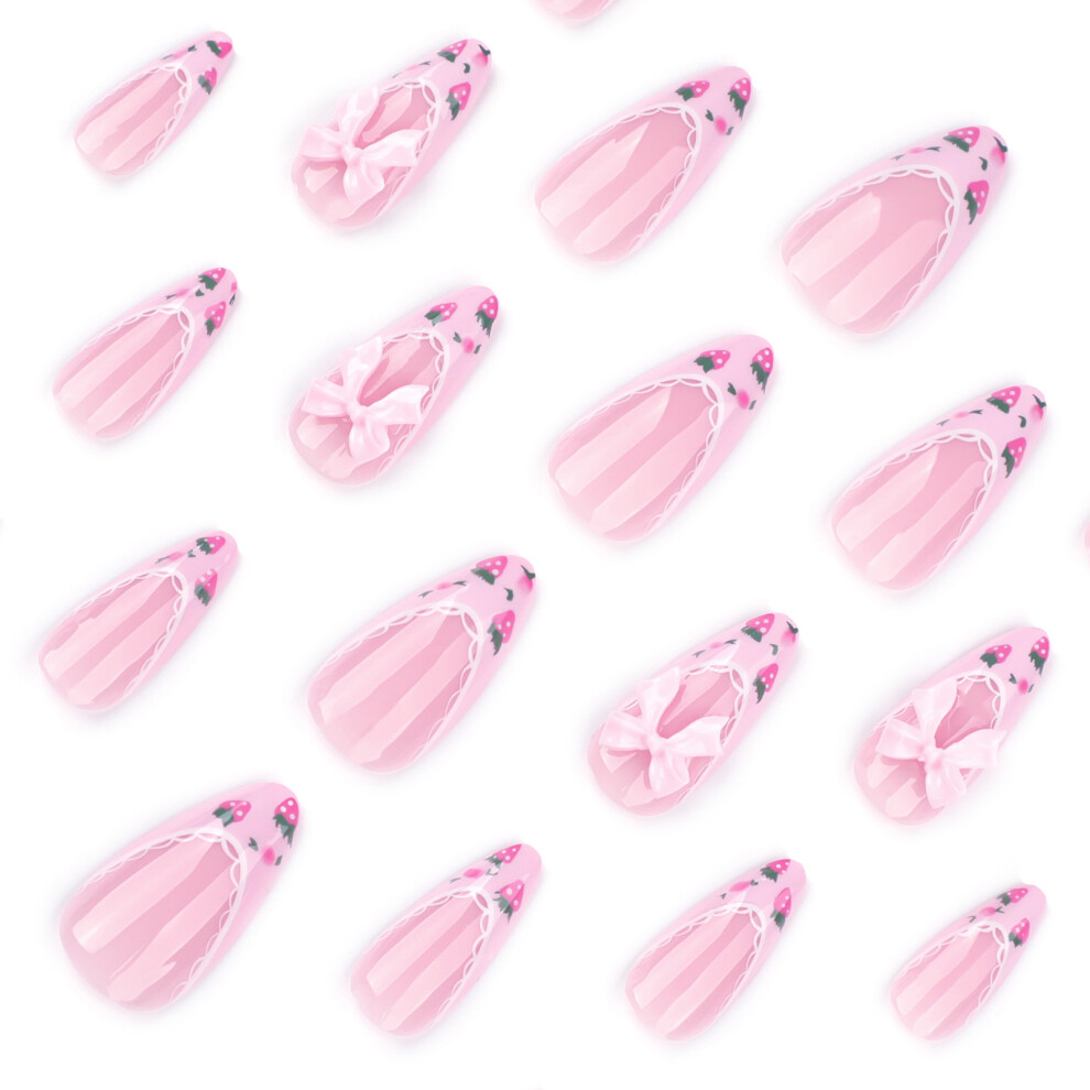 Hue-Grain Pink Strawberry False Nails For Women